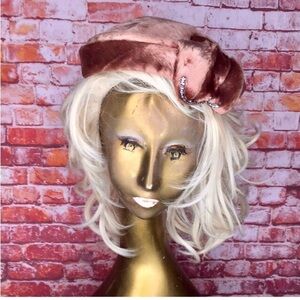 Antique 1920s Henenger's Copper Color Brushed Velvet Rhinestone Tulip Juliet Hat